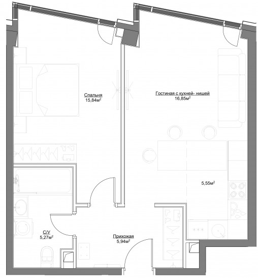 Двухкомнатная квартира 49.45 м²