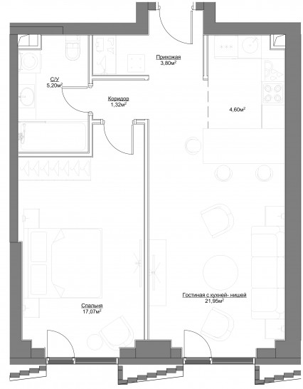 Двухкомнатная квартира 53.94 м²