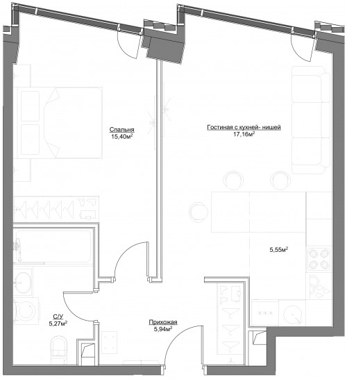 Двухкомнатная квартира 49.32 м²