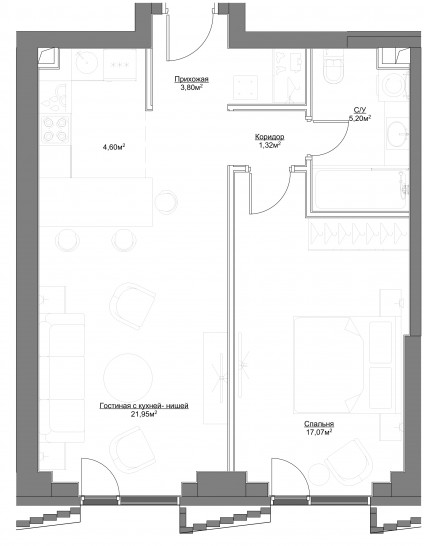 Двухкомнатная квартира 53.94 м²