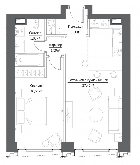 Двухкомнатная квартира 53.94 м²