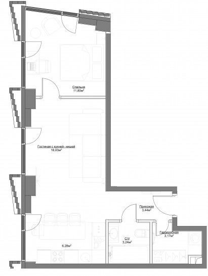 Двухкомнатная квартира 45.96 м²