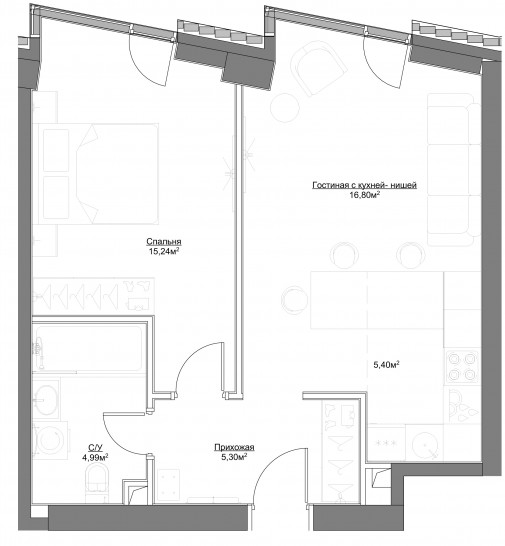 Двухкомнатная квартира 47.73 м²