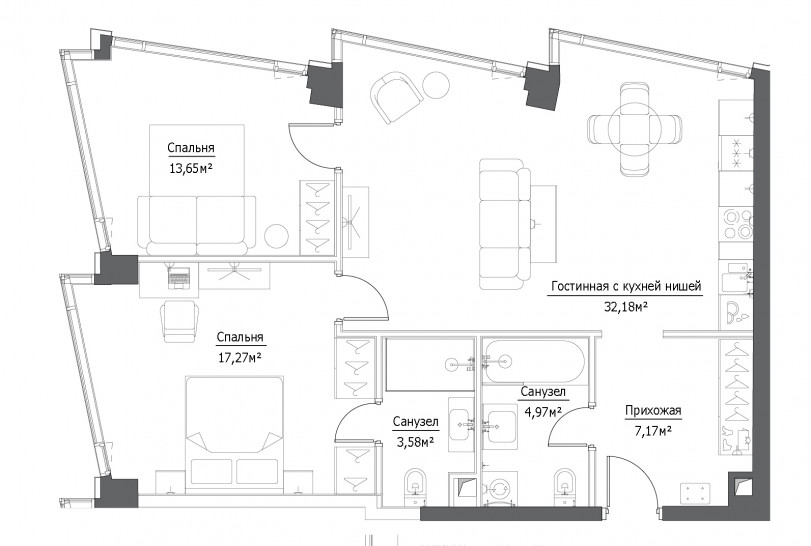 Трёхкомнатная квартира 78.82 м²